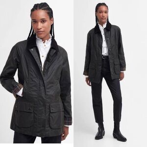 Barbour Black Jacket with Tartan Detail Beadnell Polarquilt 14 XL